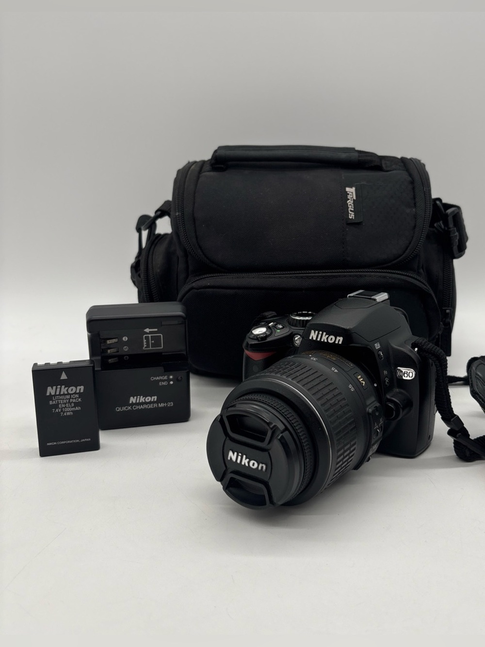 Nikon D60 Digital SLR Camera w/ Nikon AF-S 18-55mm Lens, Charger, & Bag Tested
